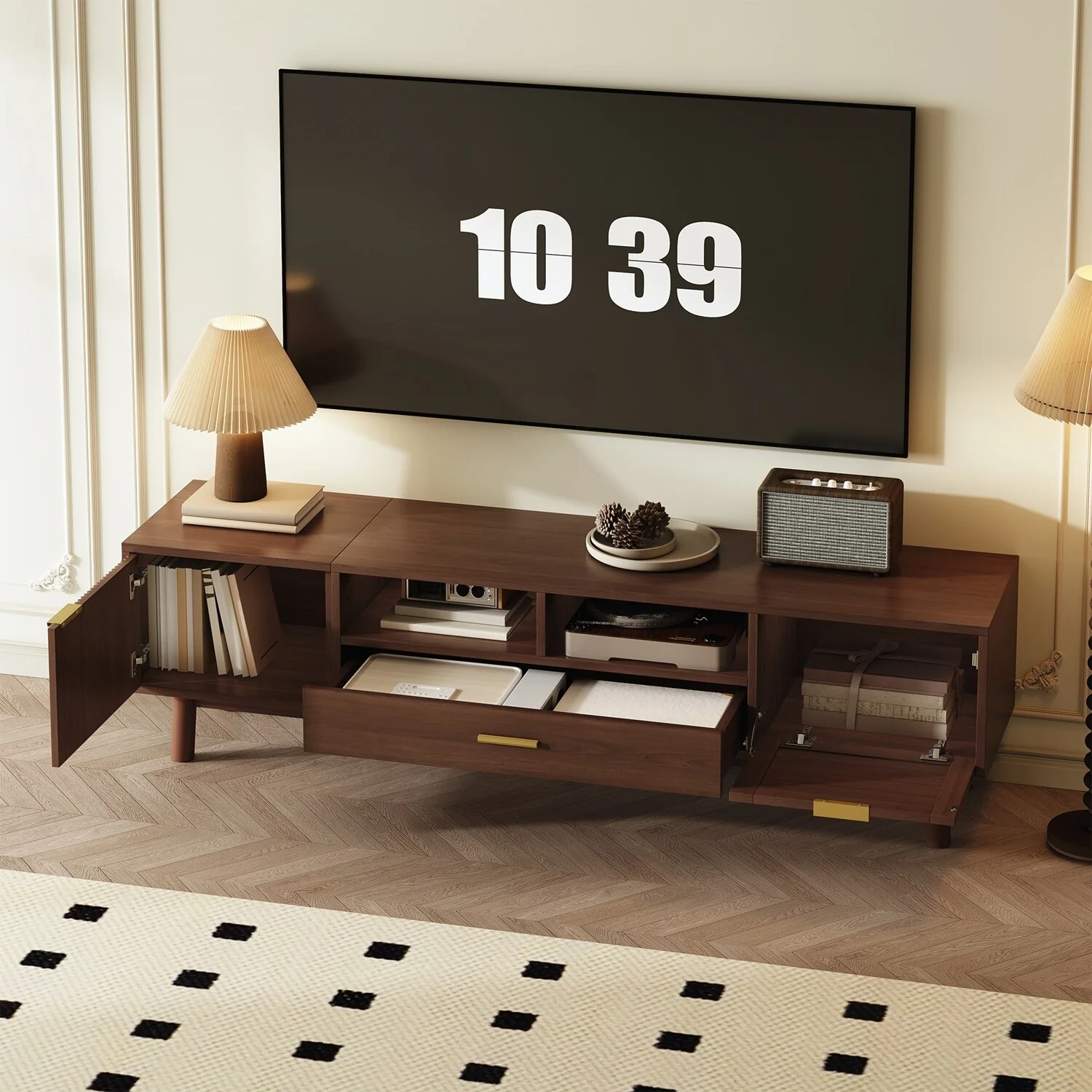 Fashionable Wooden TV Stand with Multiple Storage Options for Living Room