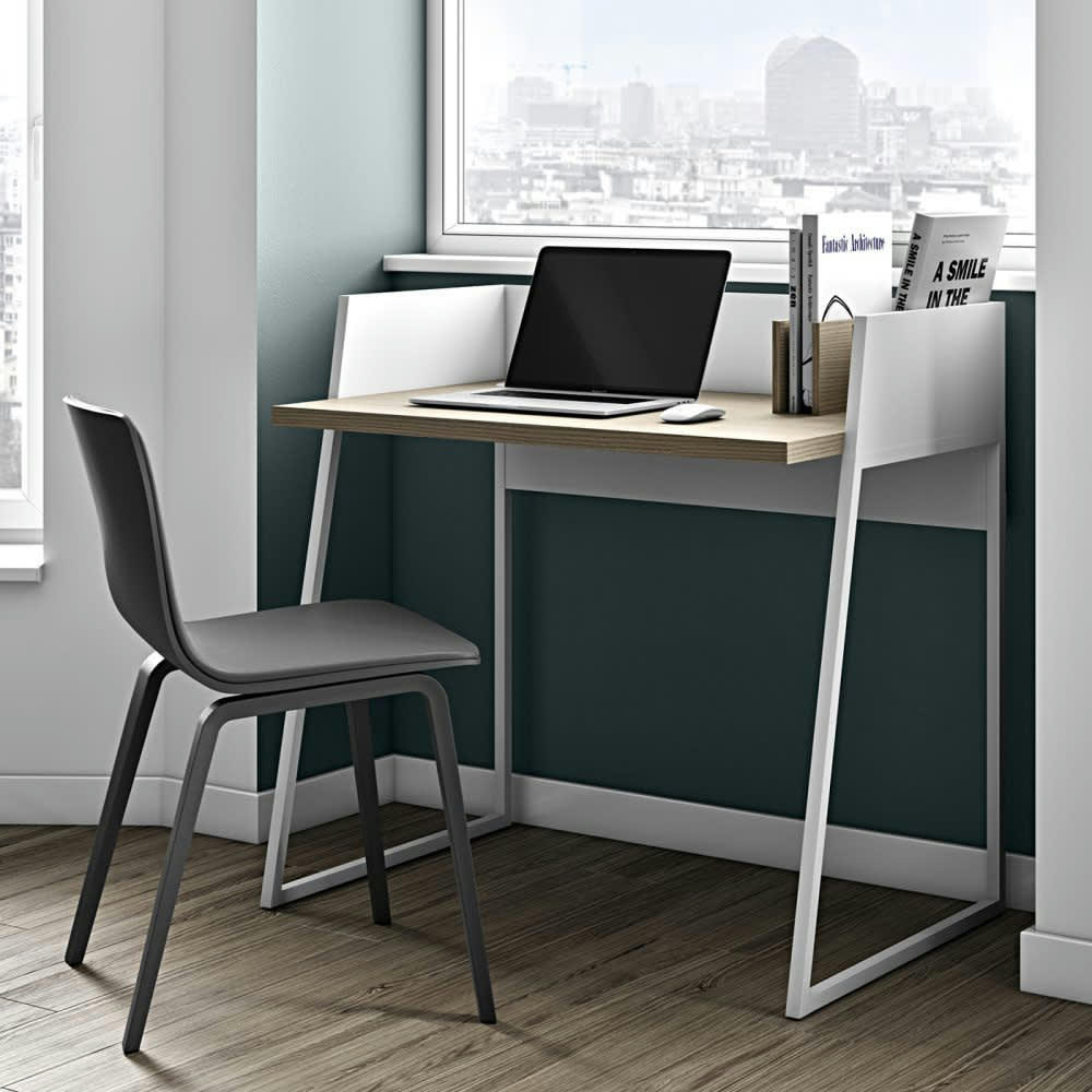 VOLGA - Bureau  placage chêne naturel et blanc