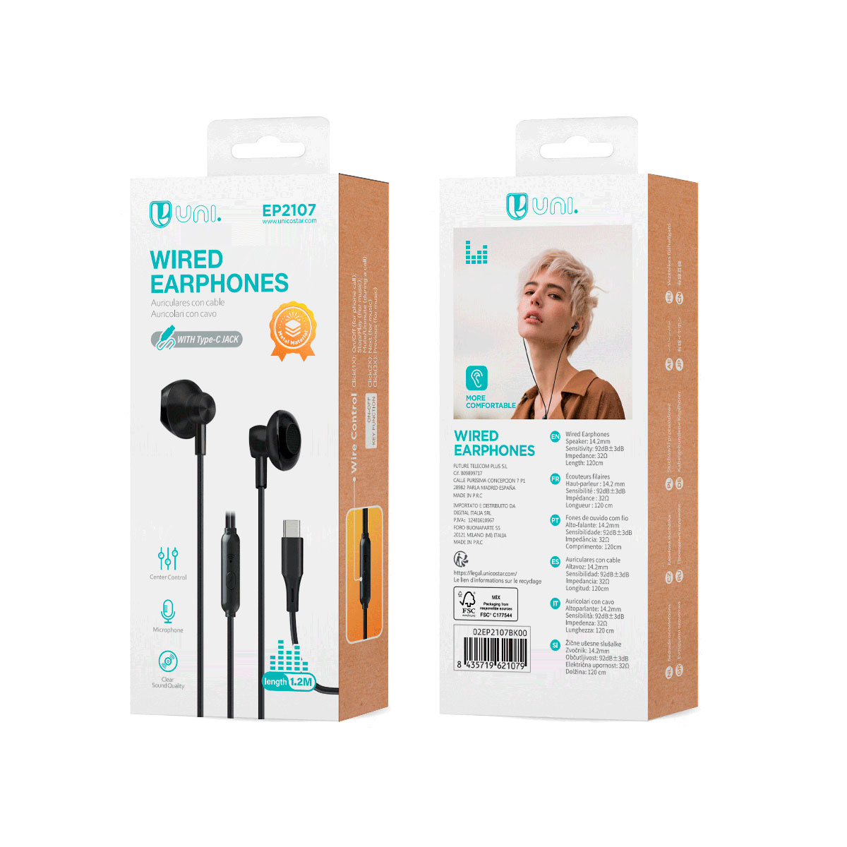 Auriculares com Fio Tipo C Preto