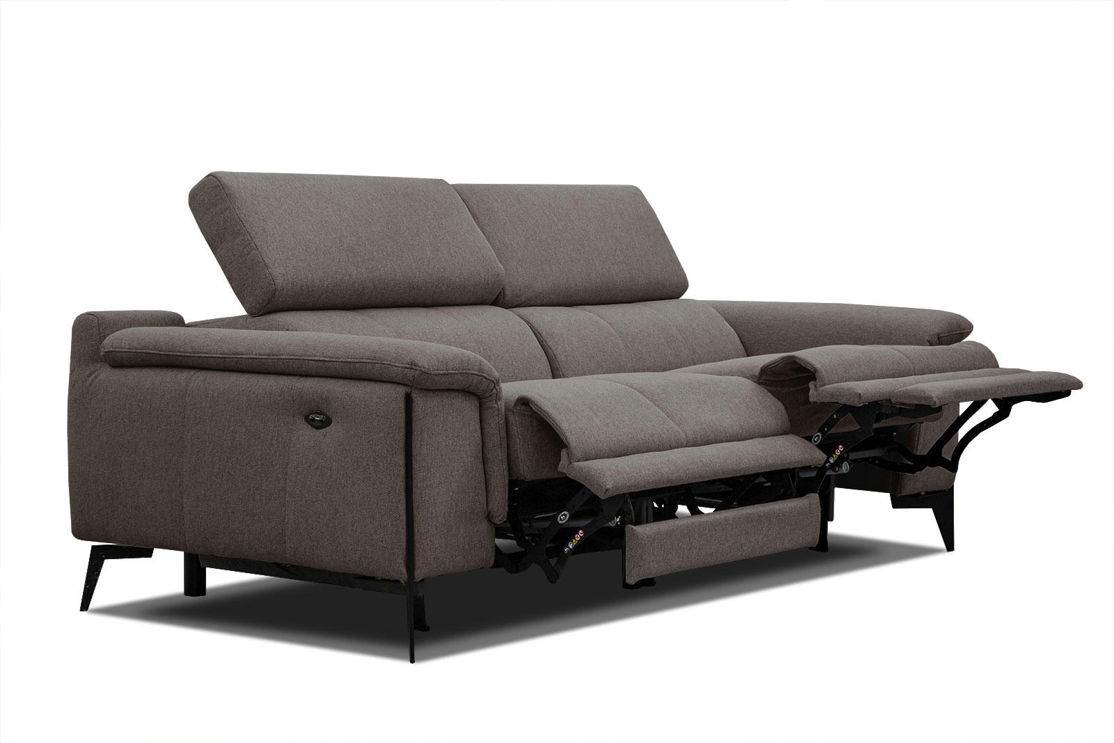 MATERA - Canapé droit 3 places avec 2 relax électrique tissu marron