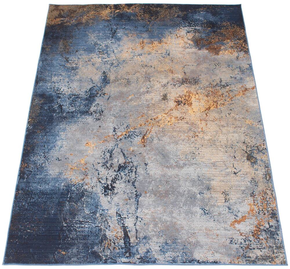 ECARPET Oxygen Marble Indoor Area Rug, Blue/Gold, Assorted Sizes