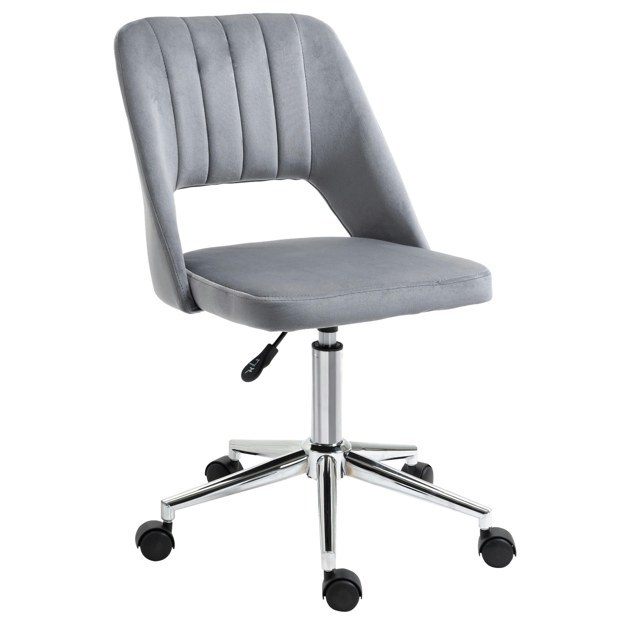 - Chaise de bureau design dossier ajouré strié pied chromé velours gris