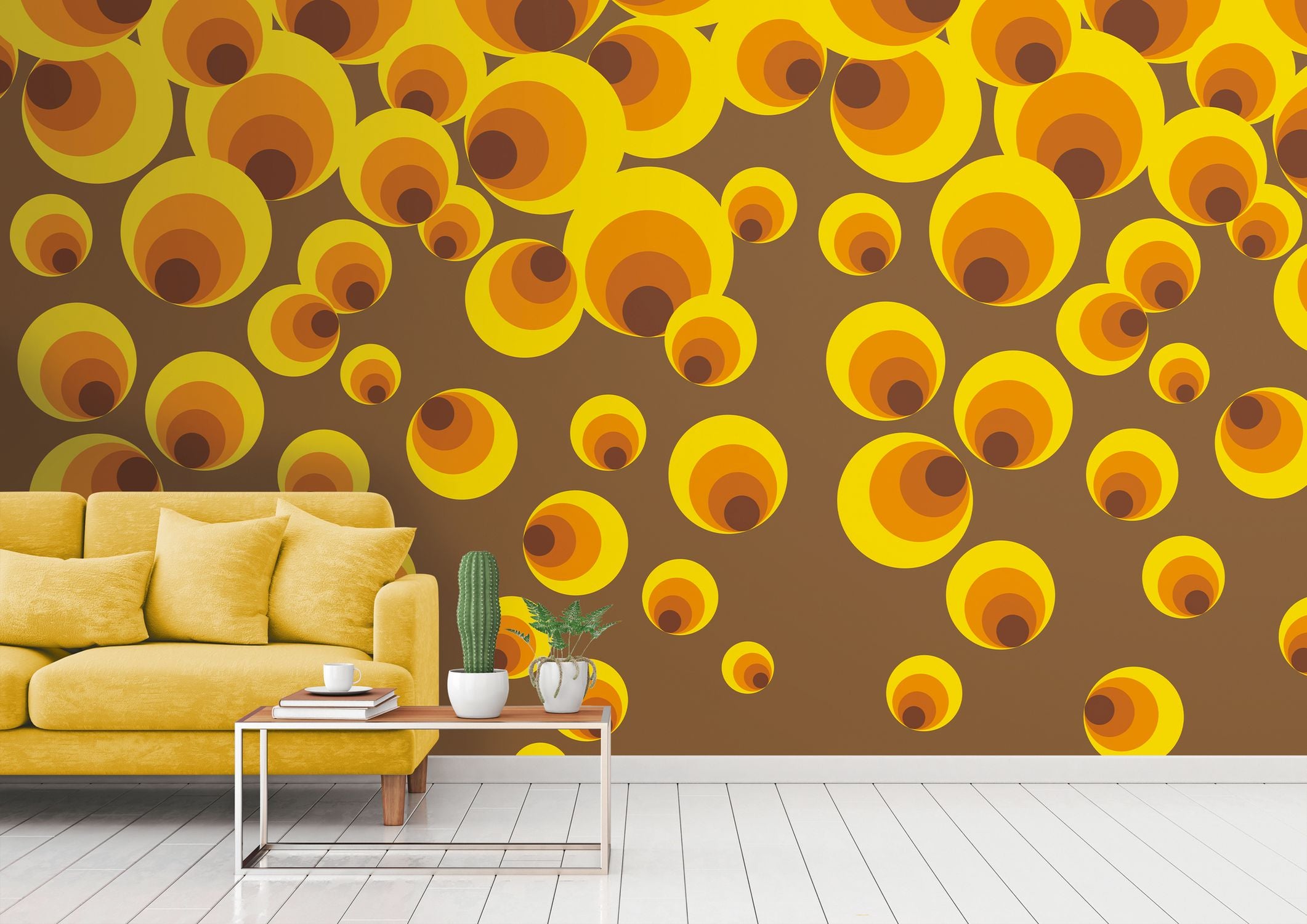 Livingwalls fotobehang retro ornamenten geel, oranje en bruin - 159 x 280 cm - AS-392581