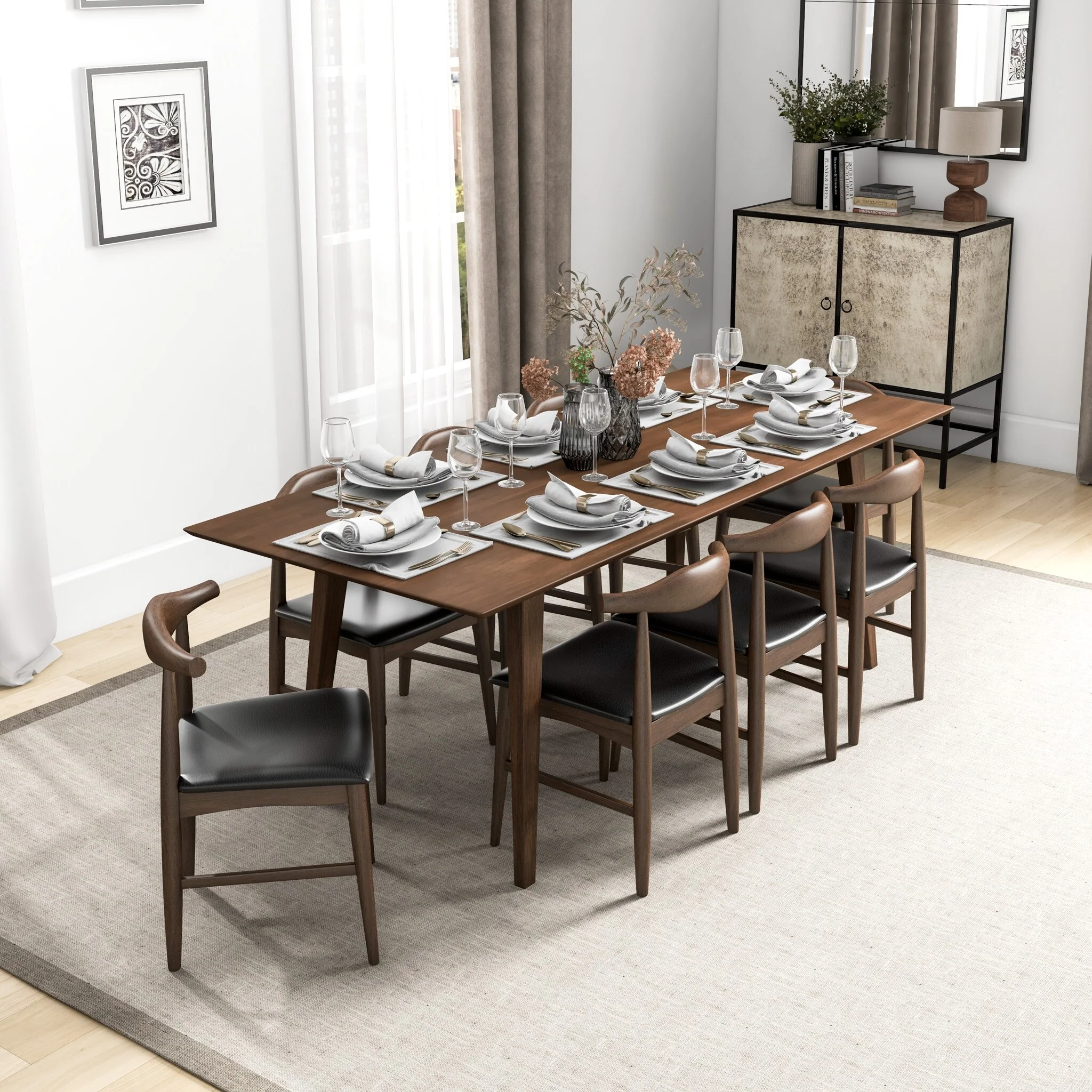 Aden 9-Piece Mid Century Dining Set with 8 Dining Chairs