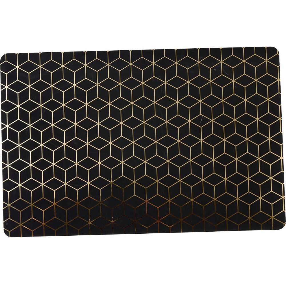 Set de table rectangulaire plastique imprimé géométrique noir doré