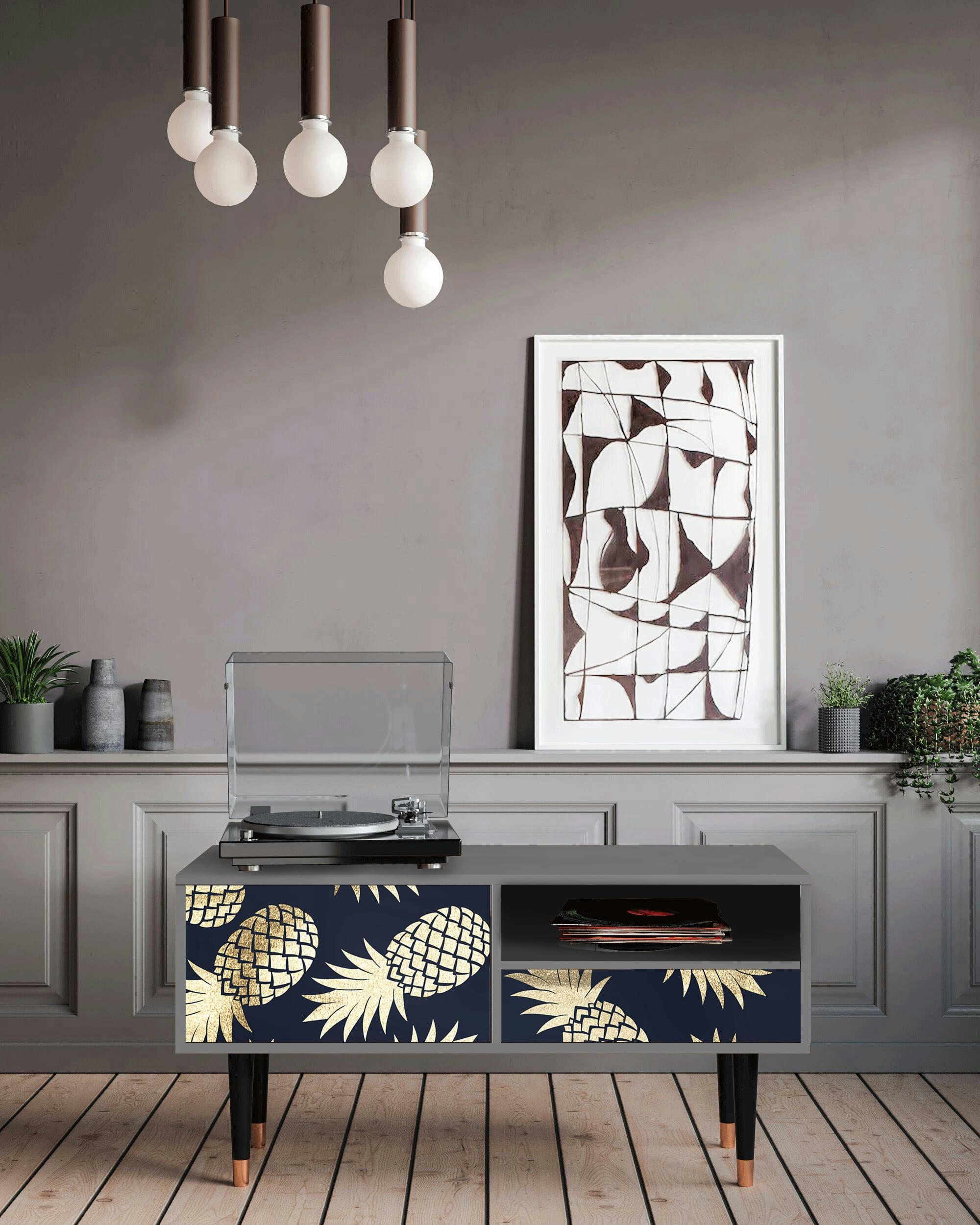 SUNNY PINEAPLE - Meuble TV  bleu et jaune 1 tiroir et 1 porte L 115 cm