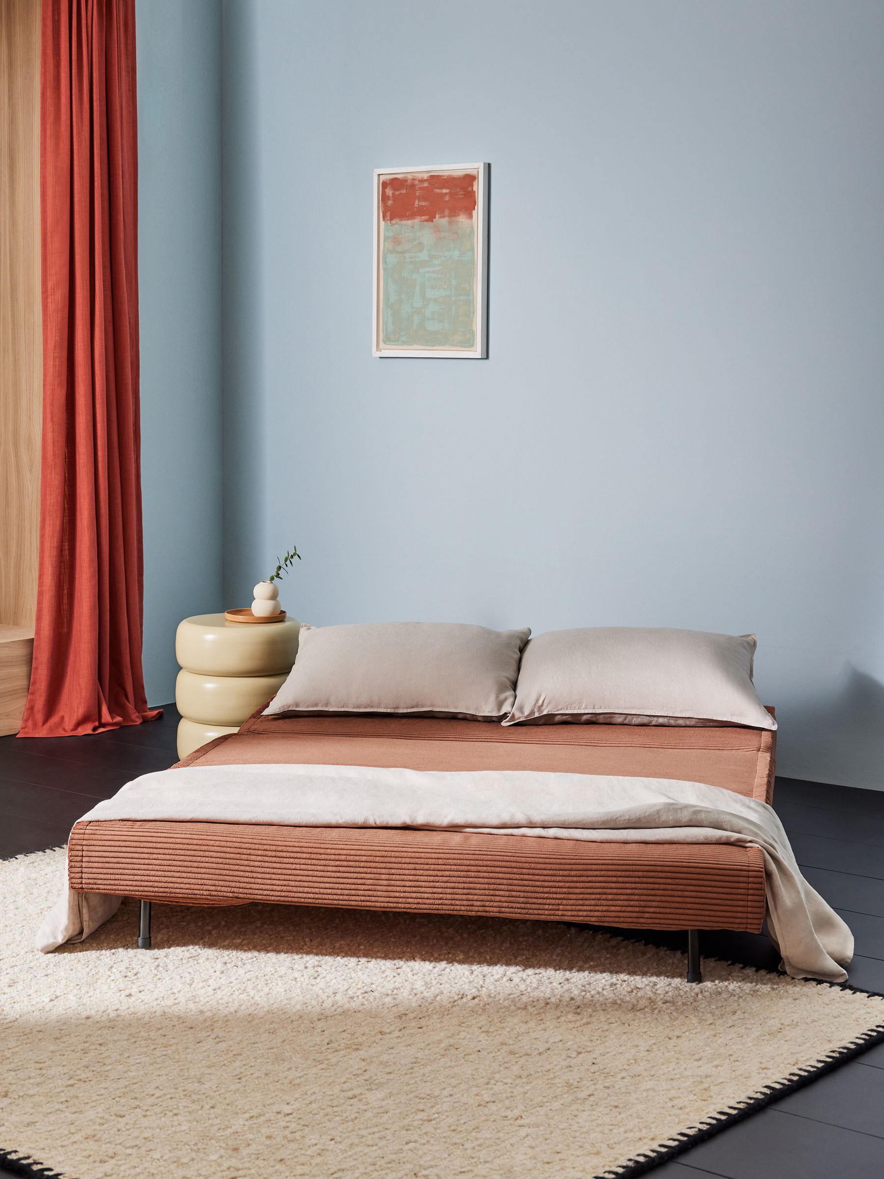 Large Haru 2 Seater Sofa Bed in Nutmeg Orange Corduroy
