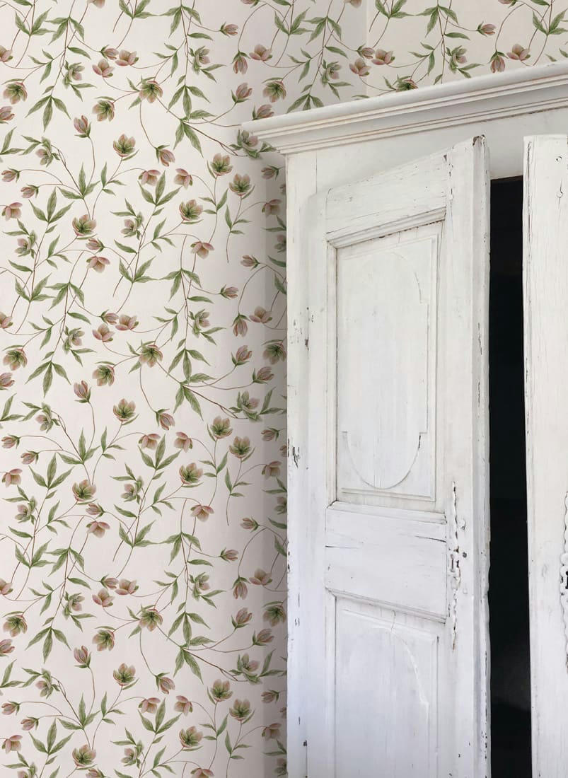 WELLINGTON - Papier peint hellebores rose