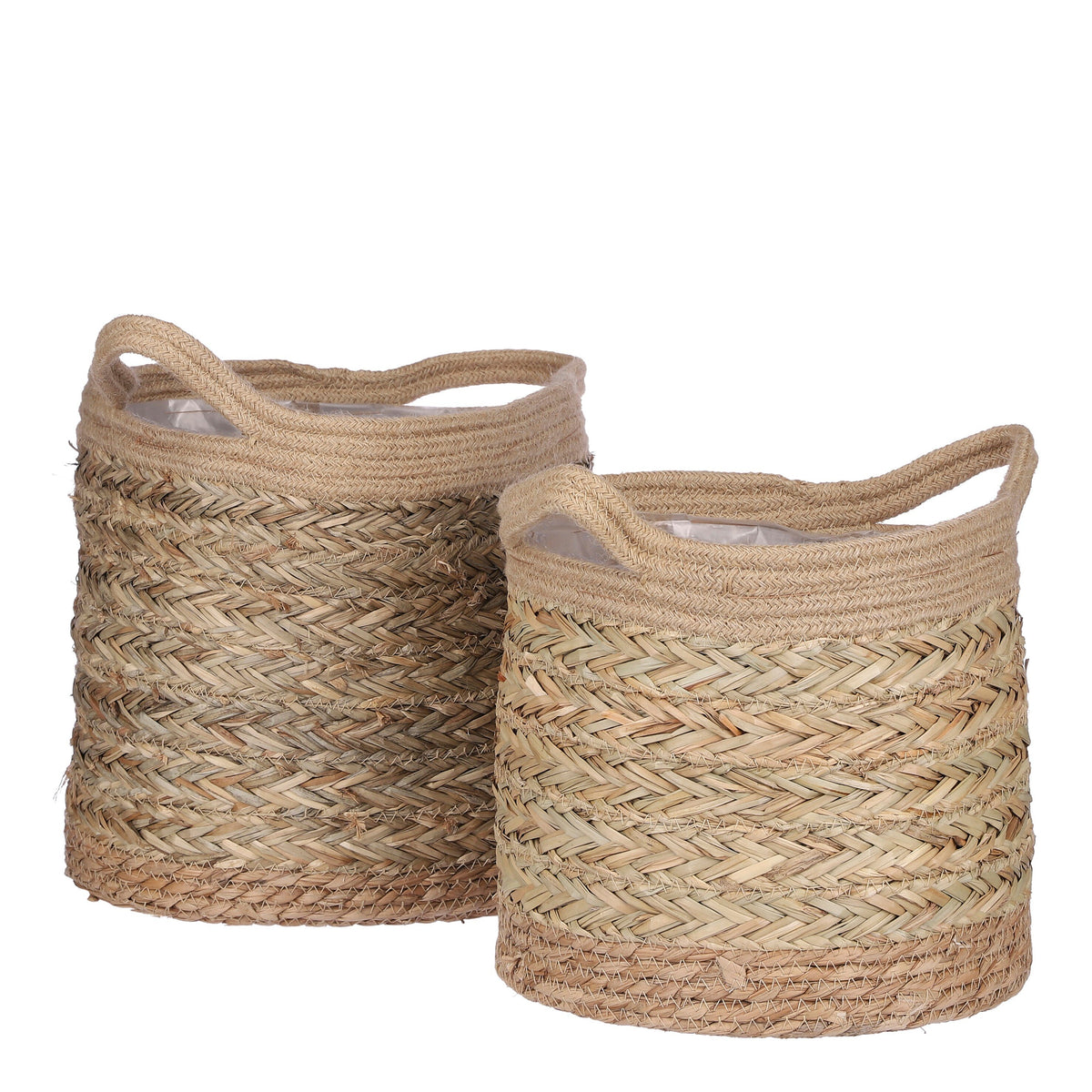 Mica Decorations Anne Plantenmand - Set van 2 - H28 x Ø30 cm - Zeegras - Lichtbruin