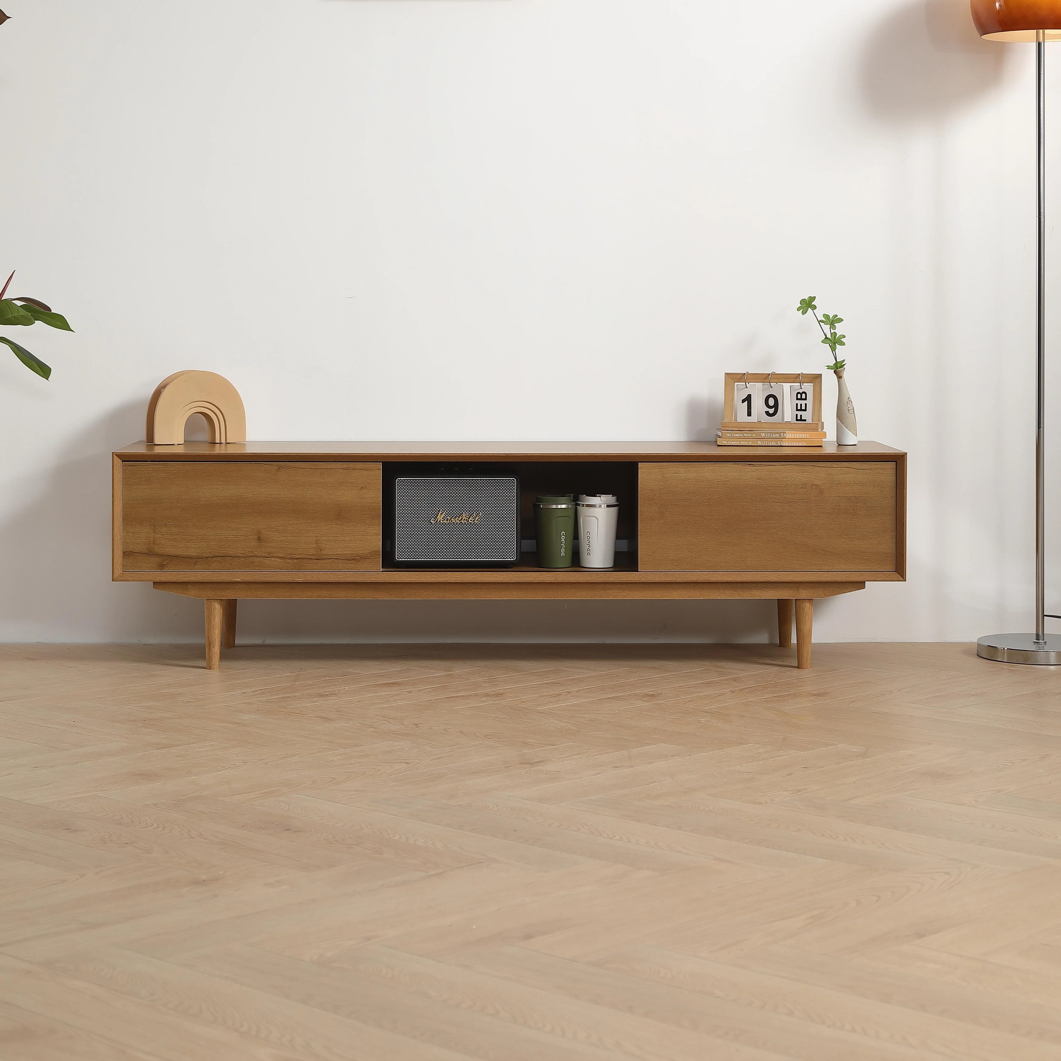 63-Inch Modern TV Cabinet with 3D Edge Design, Spacious Storage, and Solid Wood Legs for Living Room