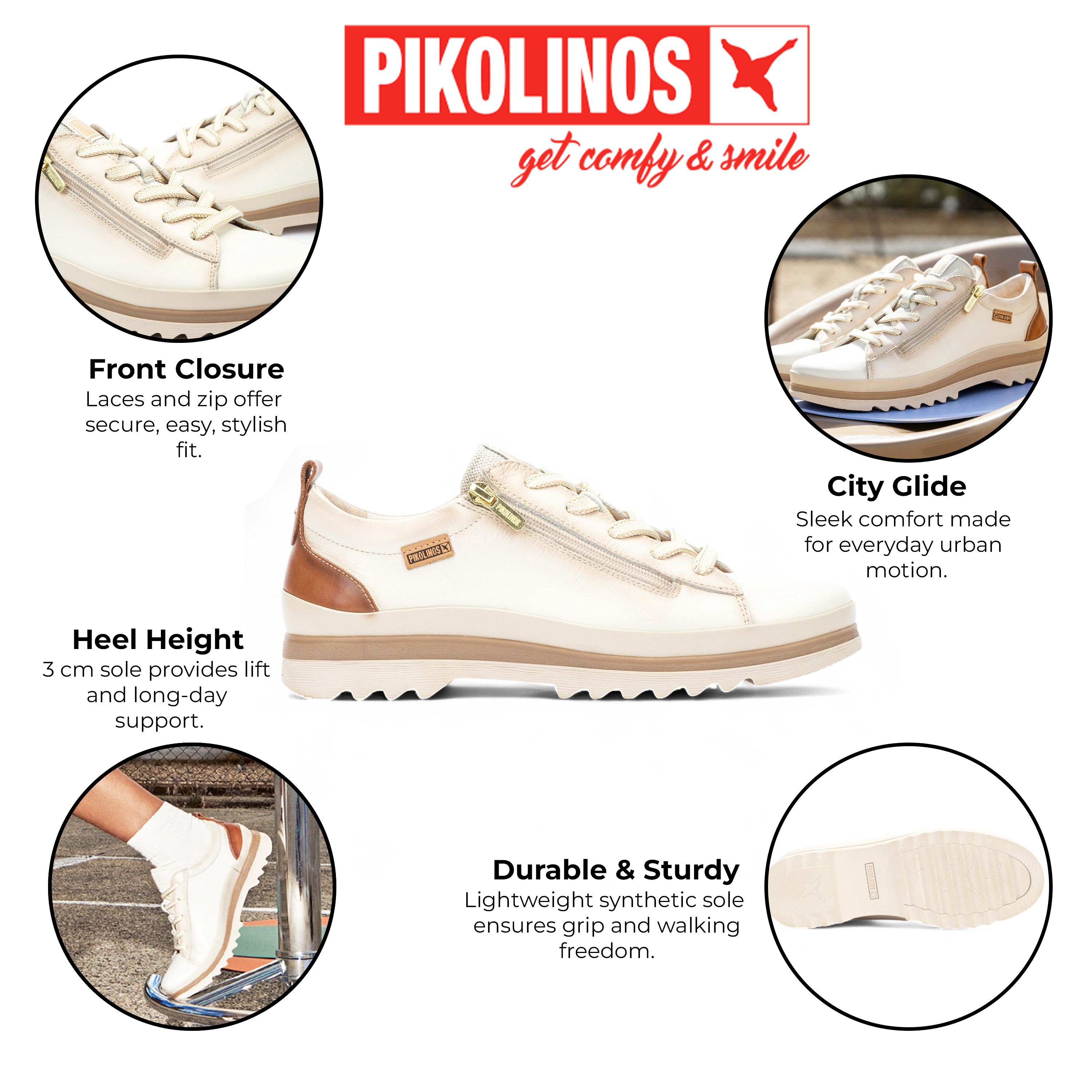 Infinity Leather Pikolinos Nata Leather Laces & Zipper Trainers - Vigo