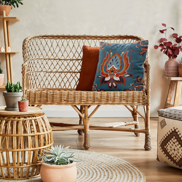 Poszewka na poduszę wzór BOHO LEN/11 45x45 cm turkusowa