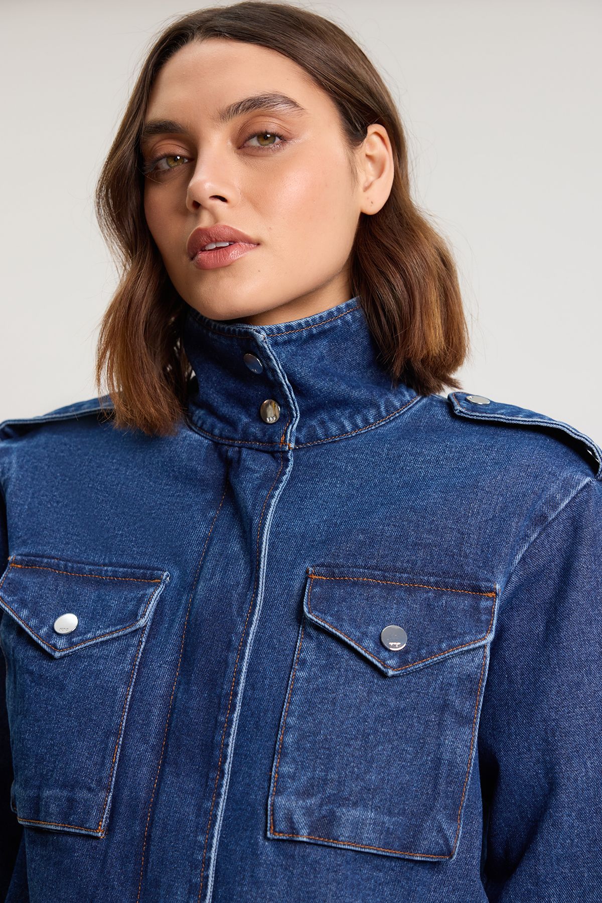 KarenMillen Denim Cropped Side Panel Jacket