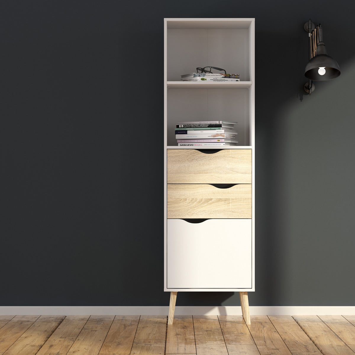 Giga Living - Boekenkast Wit Naturel - 50x170x40cm - Oslo