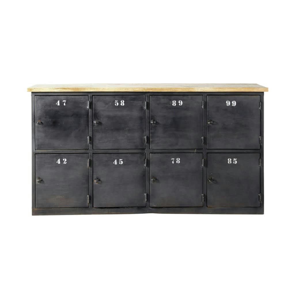 Alésia - Comptoir industriel en métal gris anthracite et bois de manguier