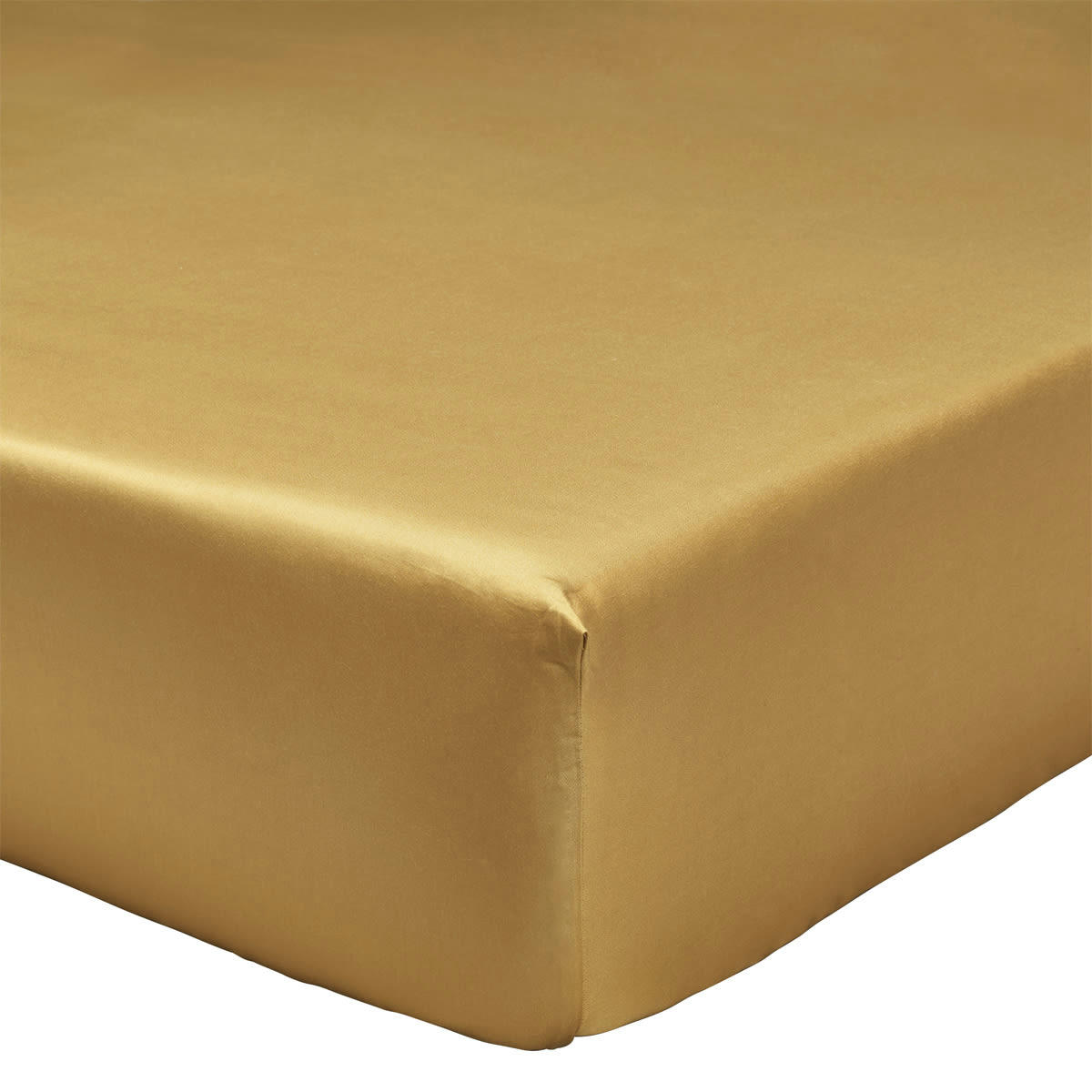 HOUBLON - Drap housse uni en satin de coton ocre 180x200
