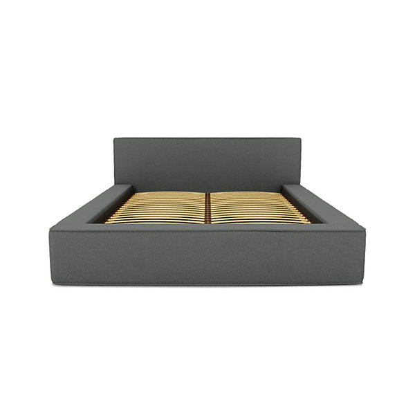 Lit coffre VELORAArdoise bouclé140x200 cmTissu velours douxSommier relevableRangement intégré