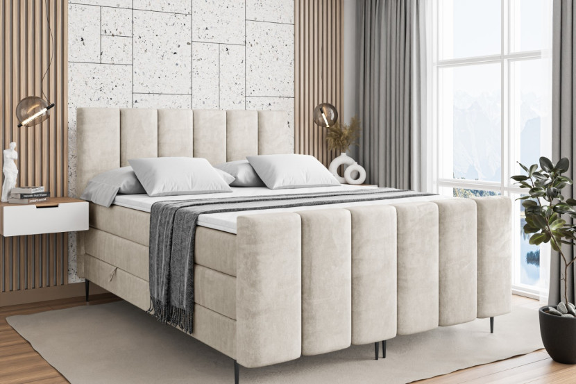 Łóżko kontynentalne - pojemnik, materac, nóżki BOXI1-FC-Z KING 120x200 cm