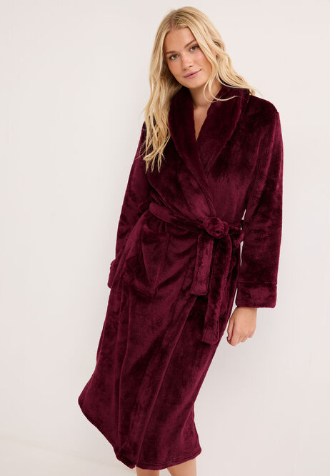 Womens Burgundy Luxury Fleece Dressing Gown