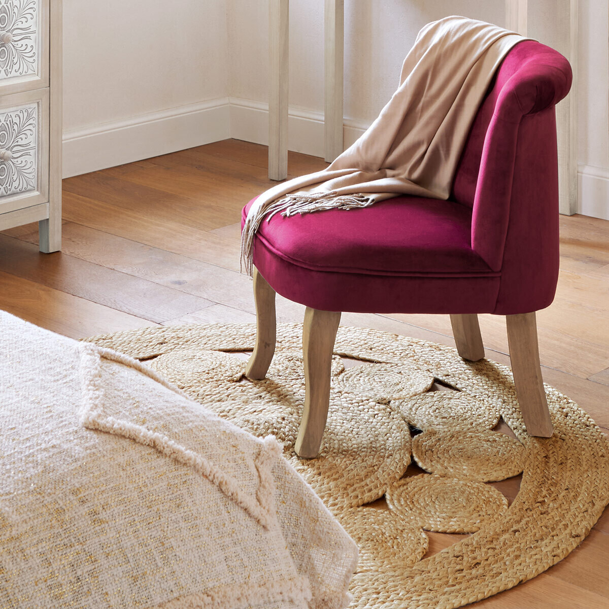 Roung rug, openwork jute Beige, D.120 cm