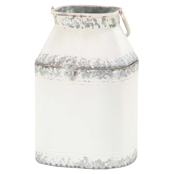 White Iron Distressed Rustic Farmhouse Decorative Jug Jars (Set of 2) - S/2 11", 14"H