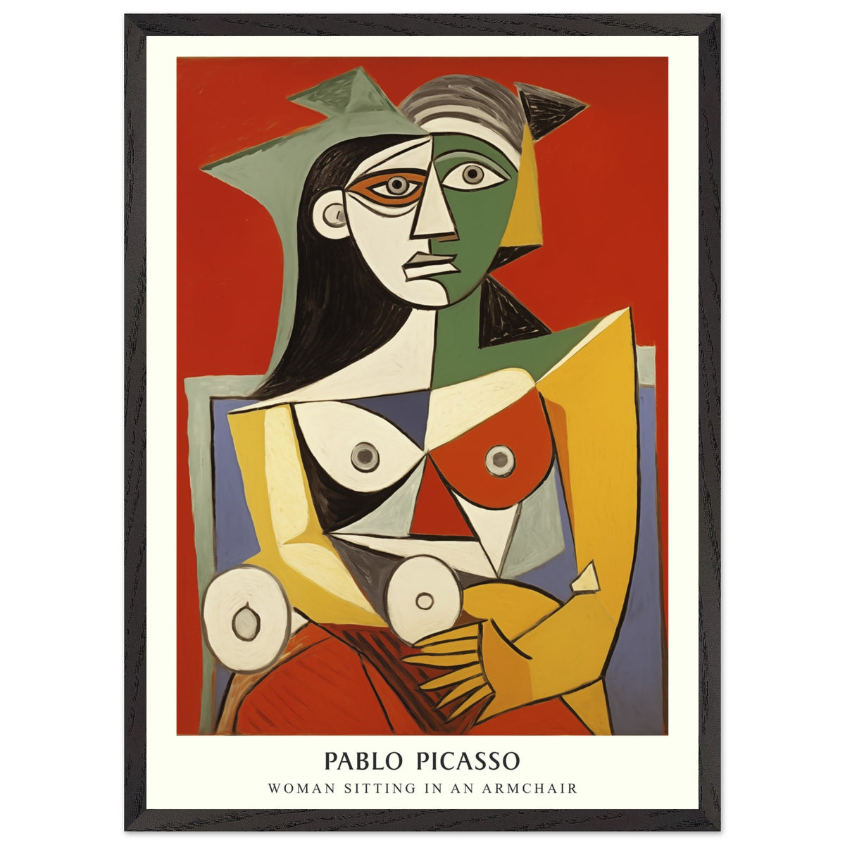 Artfulprints Poster met Lijst Pablo Picasso - Woman sitting in an armchair  - 50x70 cm - Rood