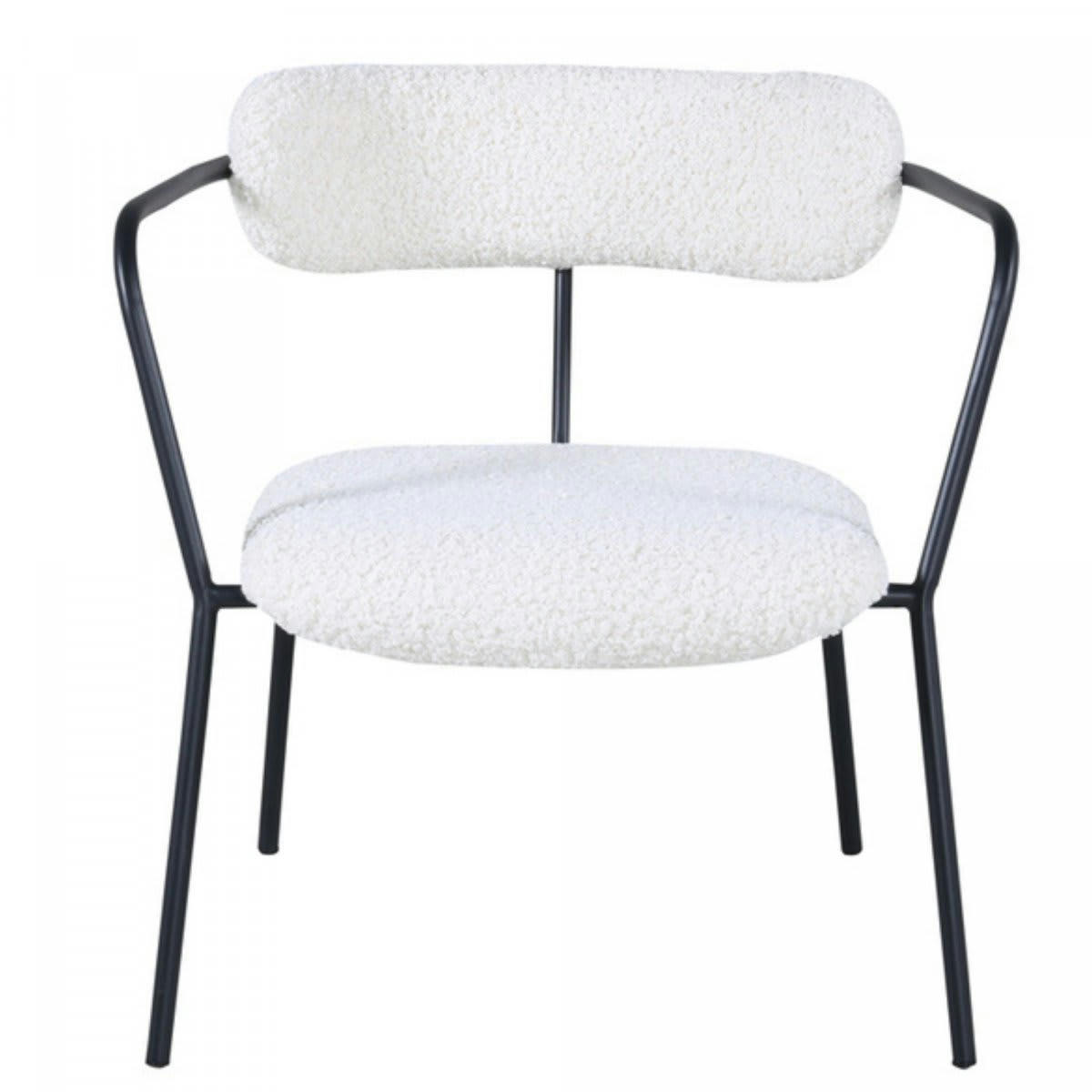 BUFFY - Chaise minimaliste en tissu bouclé et métal blanc