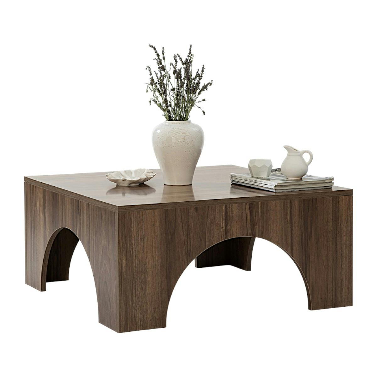 Table basse carrée structure effet noyer à arches SALTA