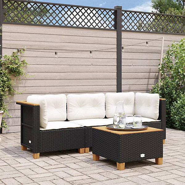 Canapé de jardin avec coussins 3 places noir résine tressée vidaXL