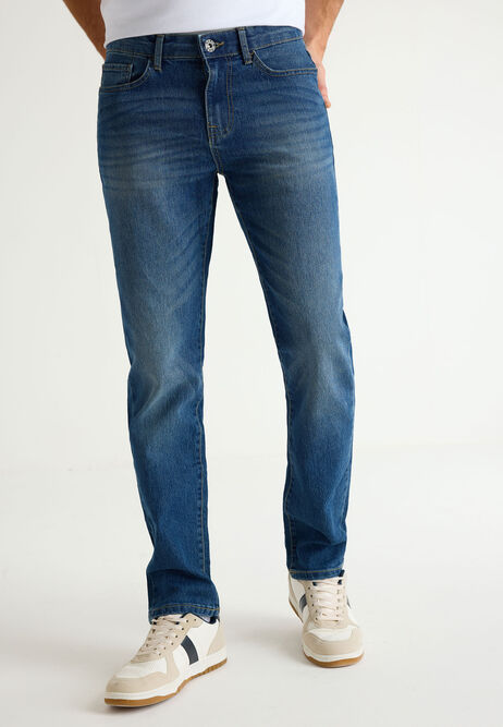 Mens Mid Blue Wash Straight Leg Jeans