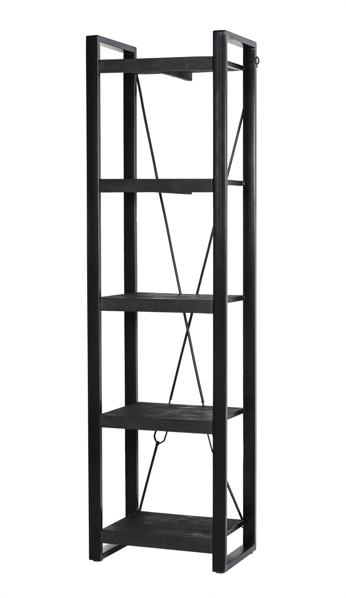 Livingfurn - Boekenkast Zwart Mangohout - 55x40x200cm - Norris