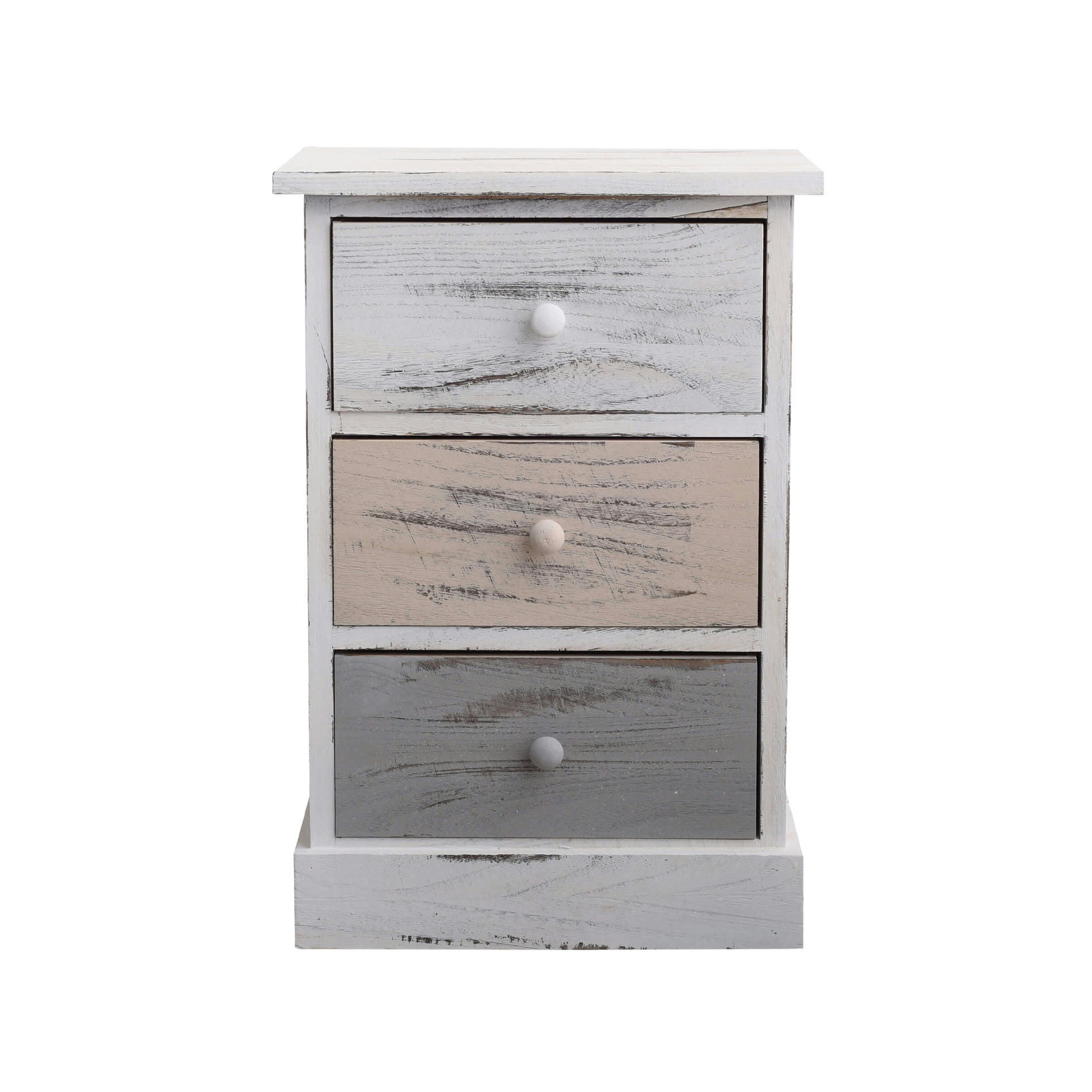 - Table de chevet avec 3 tiroirs en bois blanc et beige et gris
