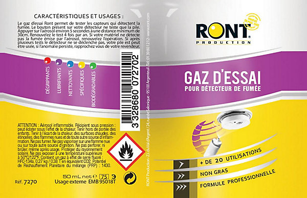 Gaz d'essai pour détecteur de fumée Ront 75 ml