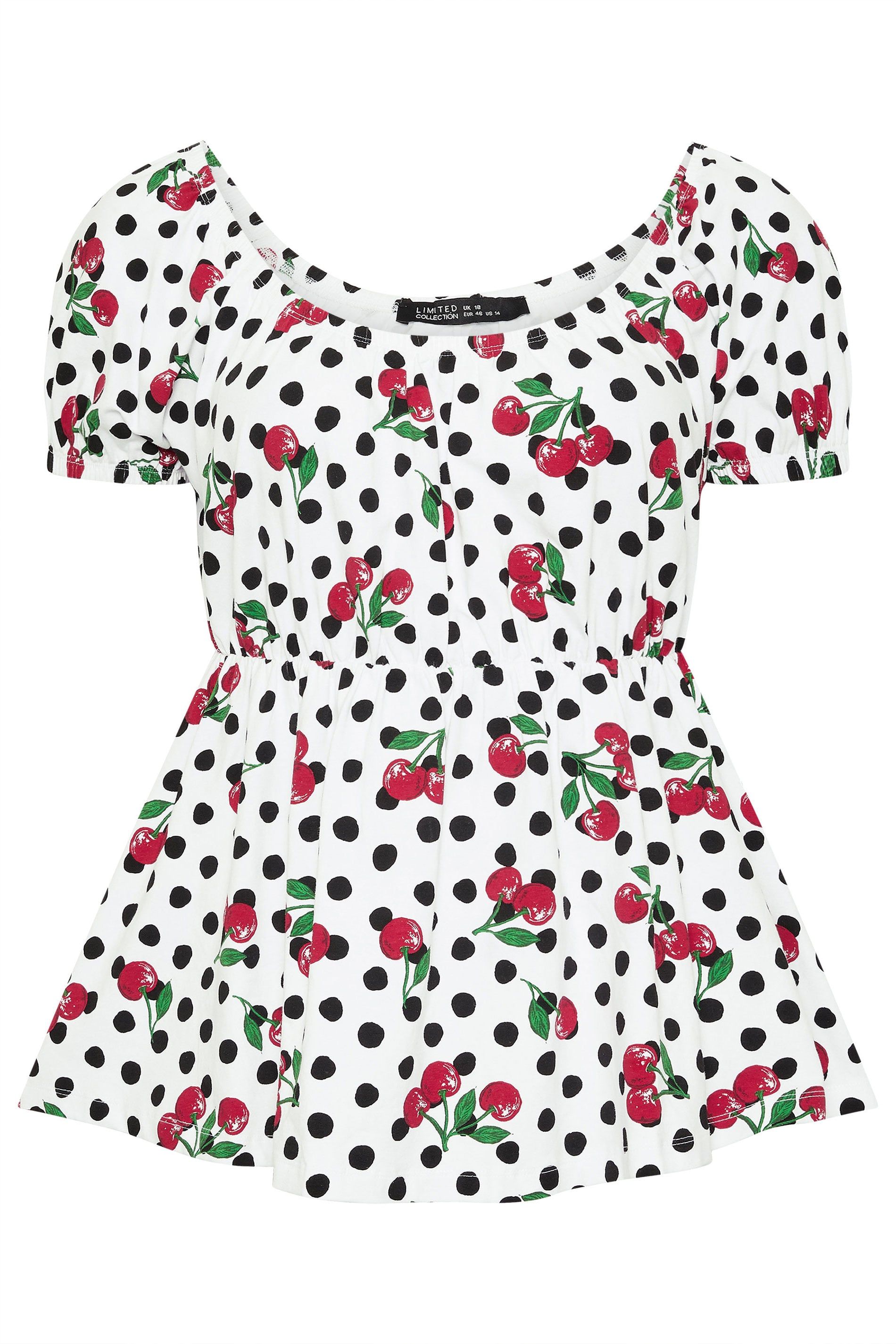 Yours Polka Dot Cherry Bardot Top