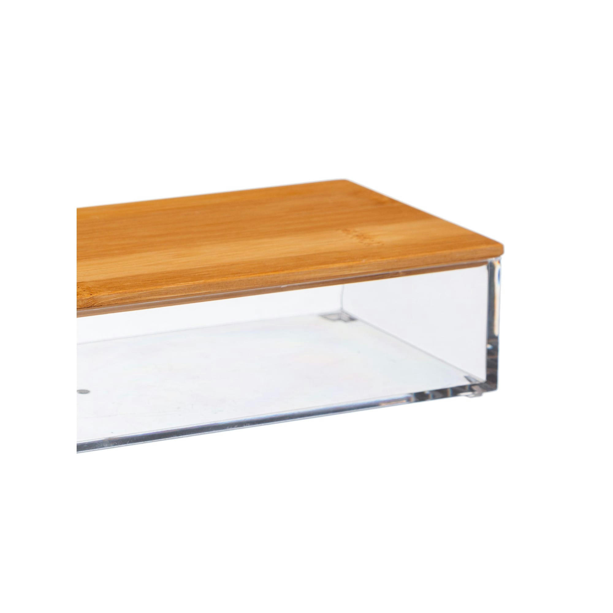 - Boîte salle de bain rectangulaire transparent et bambou - 25.6x9.6x5.1