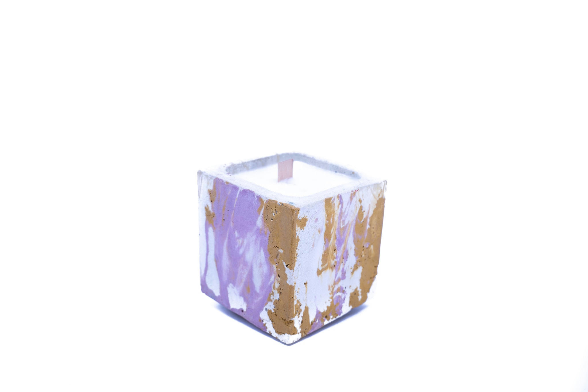 COTON - Bougie en béton coloré marbré rose et jaune fleur de coton