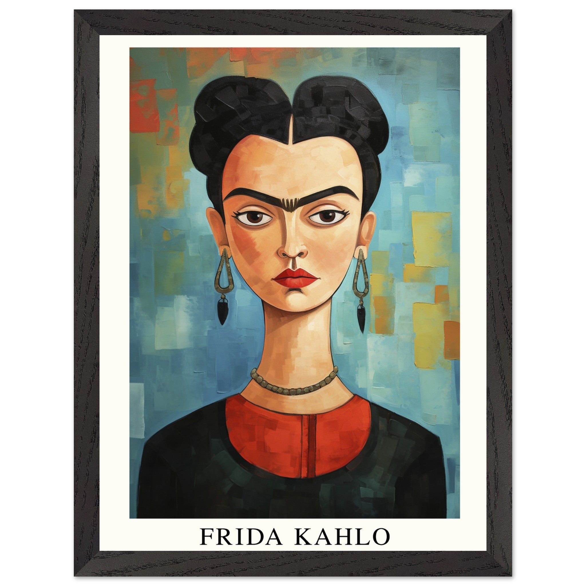 Artfulprints Poster met Lijst Frida Kahlo - Painted artistic portrait  - 30x40 cm - Blauw