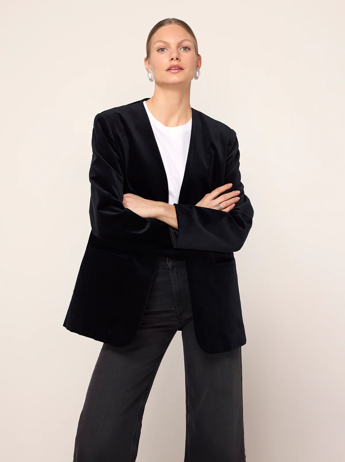 Marlene Black Velvet Feather Blazer