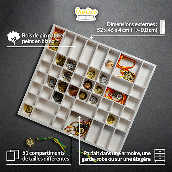 Creative Deco Vitrine Murale Petite Etagere Bois Blanc - 51 Compartiments - 52 x 46 x 5 cm - Vitrine pour Collection Figurine