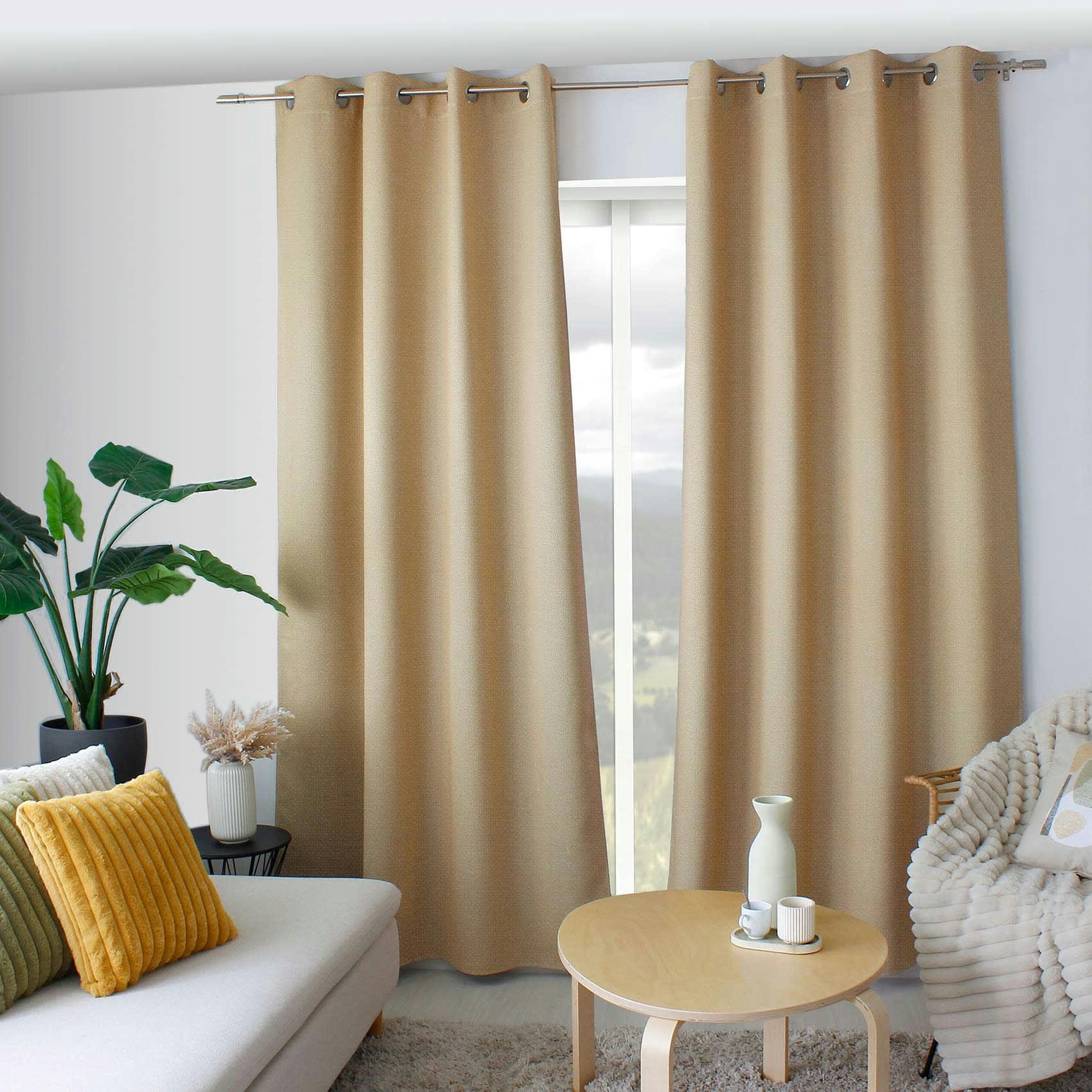 - Rideau occultant à effet tissé jaune ocre