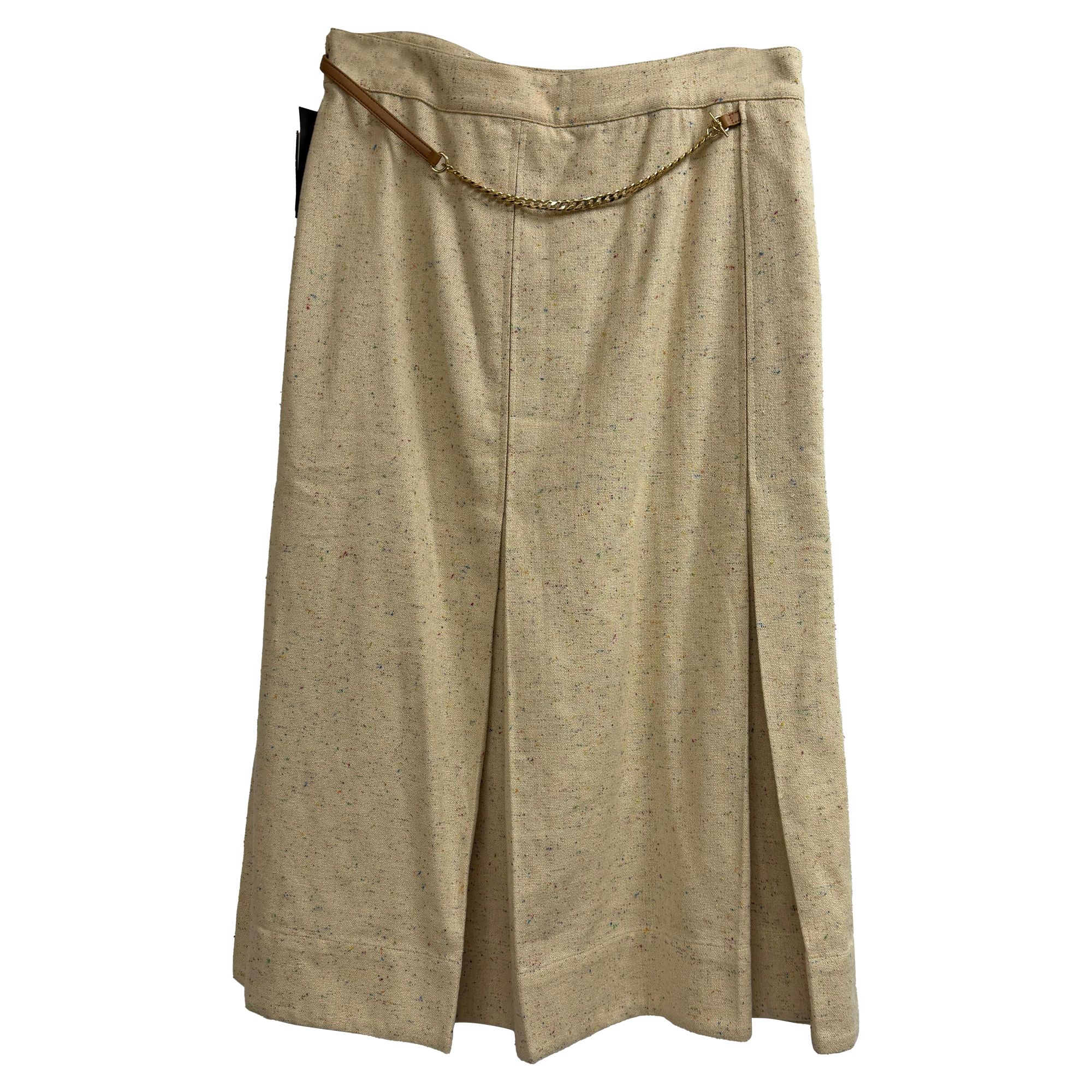 Victoria Beckham Preloved Embellished Pleated Midi Skirt in Beige Silk