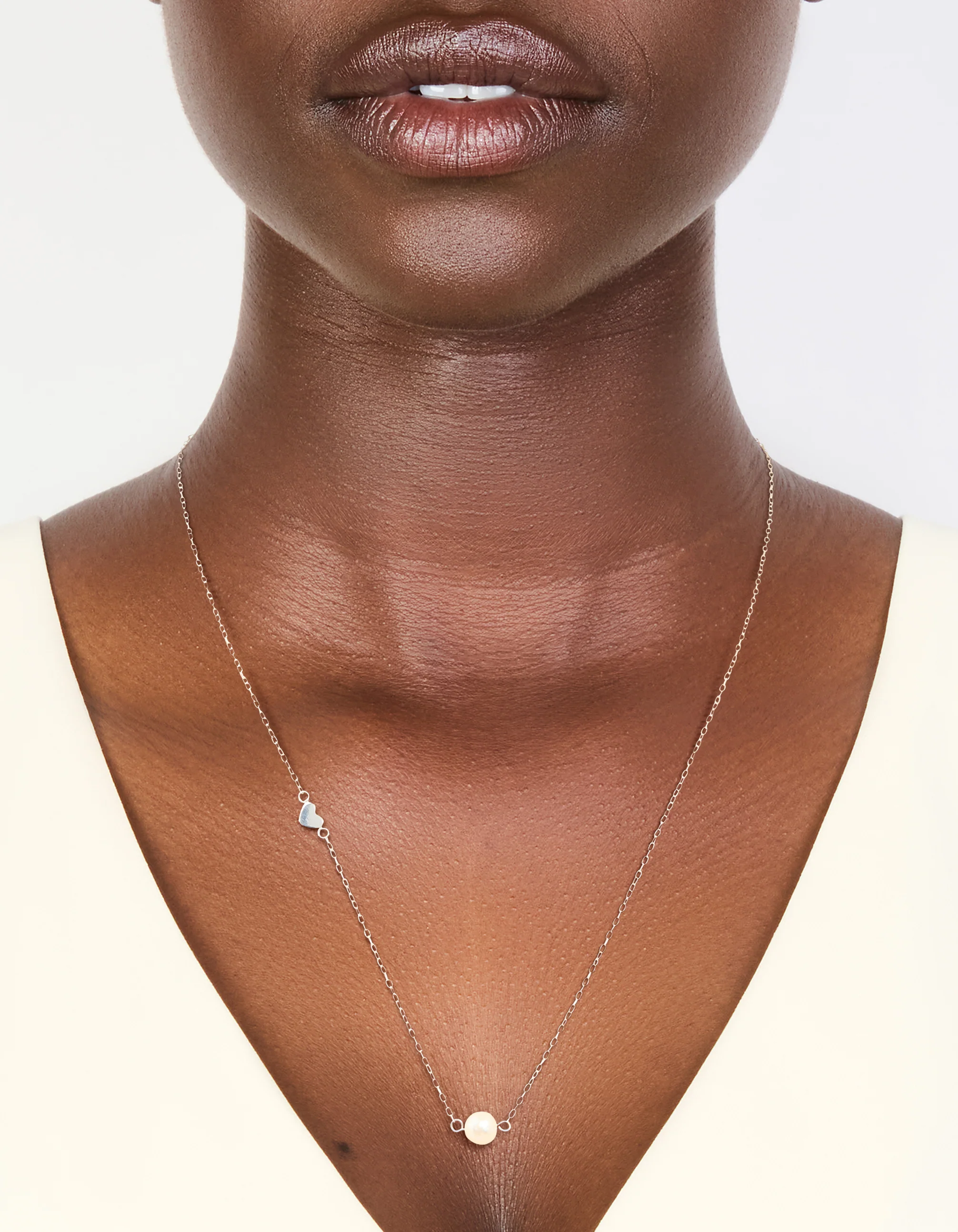 Sterling Silver Pearl & Heart Necklace