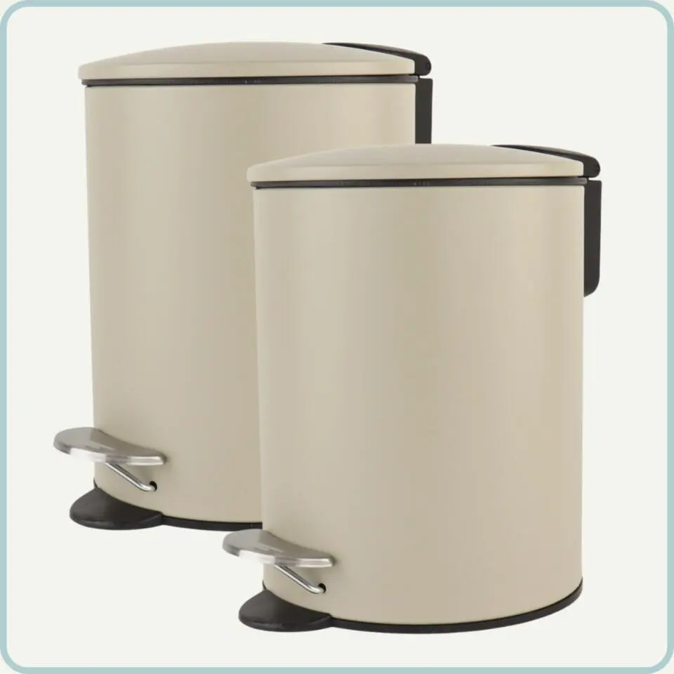 Nordix Pedaalemmer 3 Liter 2 stuks Badkamer Toilet Beige Metaal