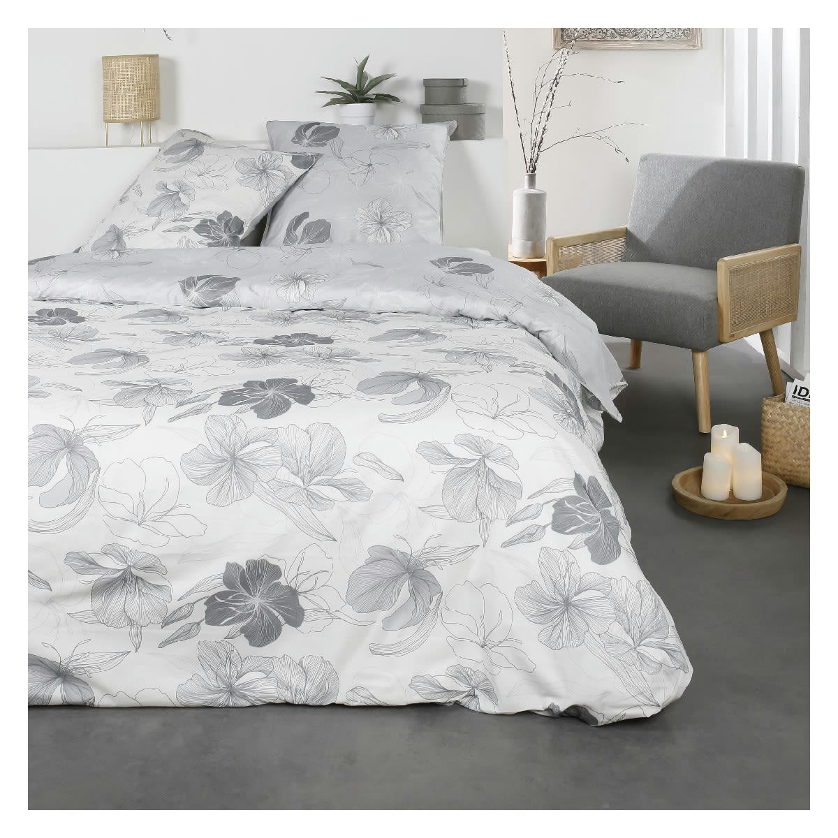 SUNSHINE SWAN - Parure de lit 2 personnes imprimé en Coton Gris 220x240 cm
