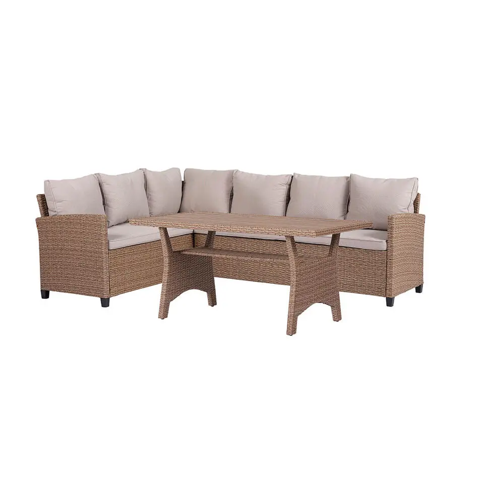 Hioshop Ester sofaset 2 delen met kussens sofa omkeerbaar natuur
