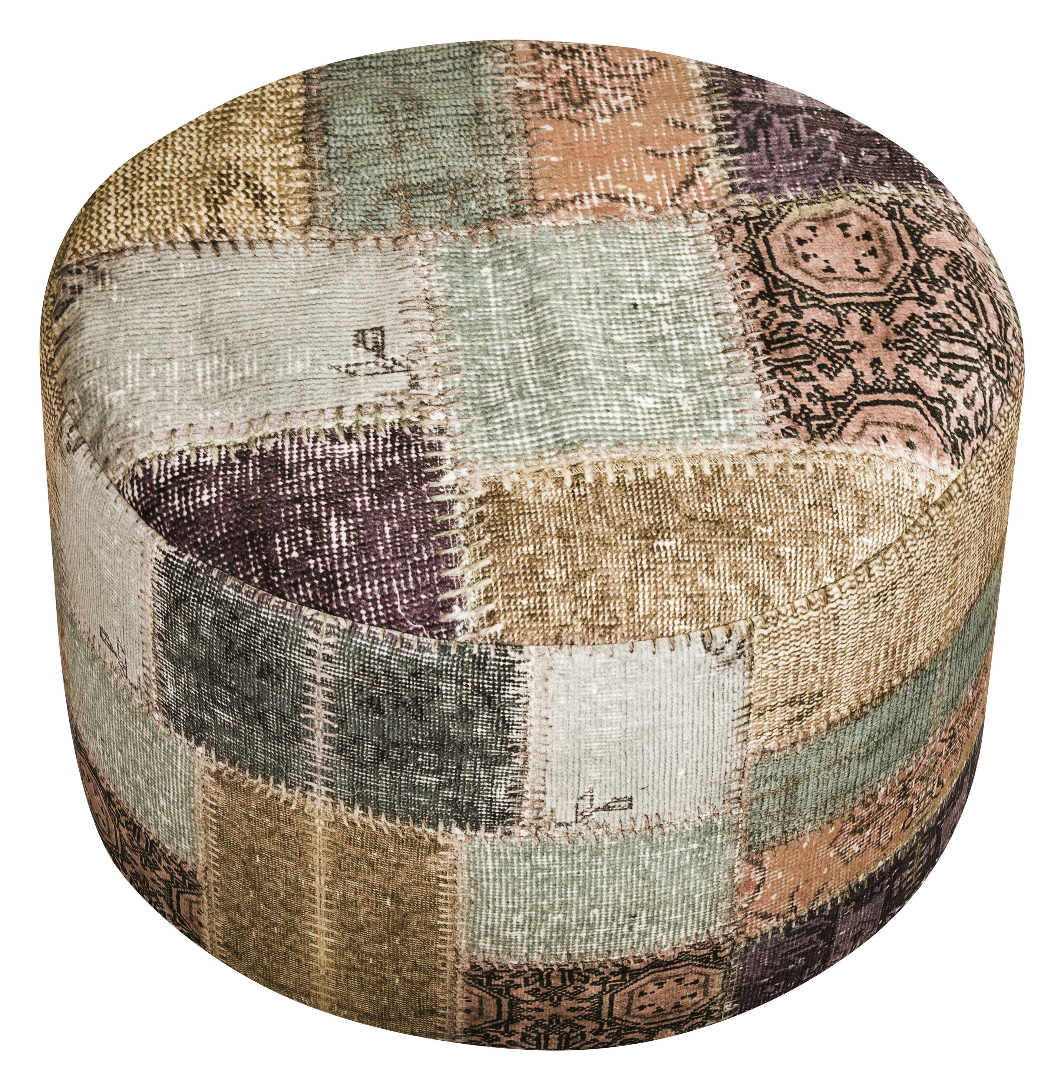 DOTCOM KAPI - Pouf rond impression digitale vintage tons de brun 50x30cm