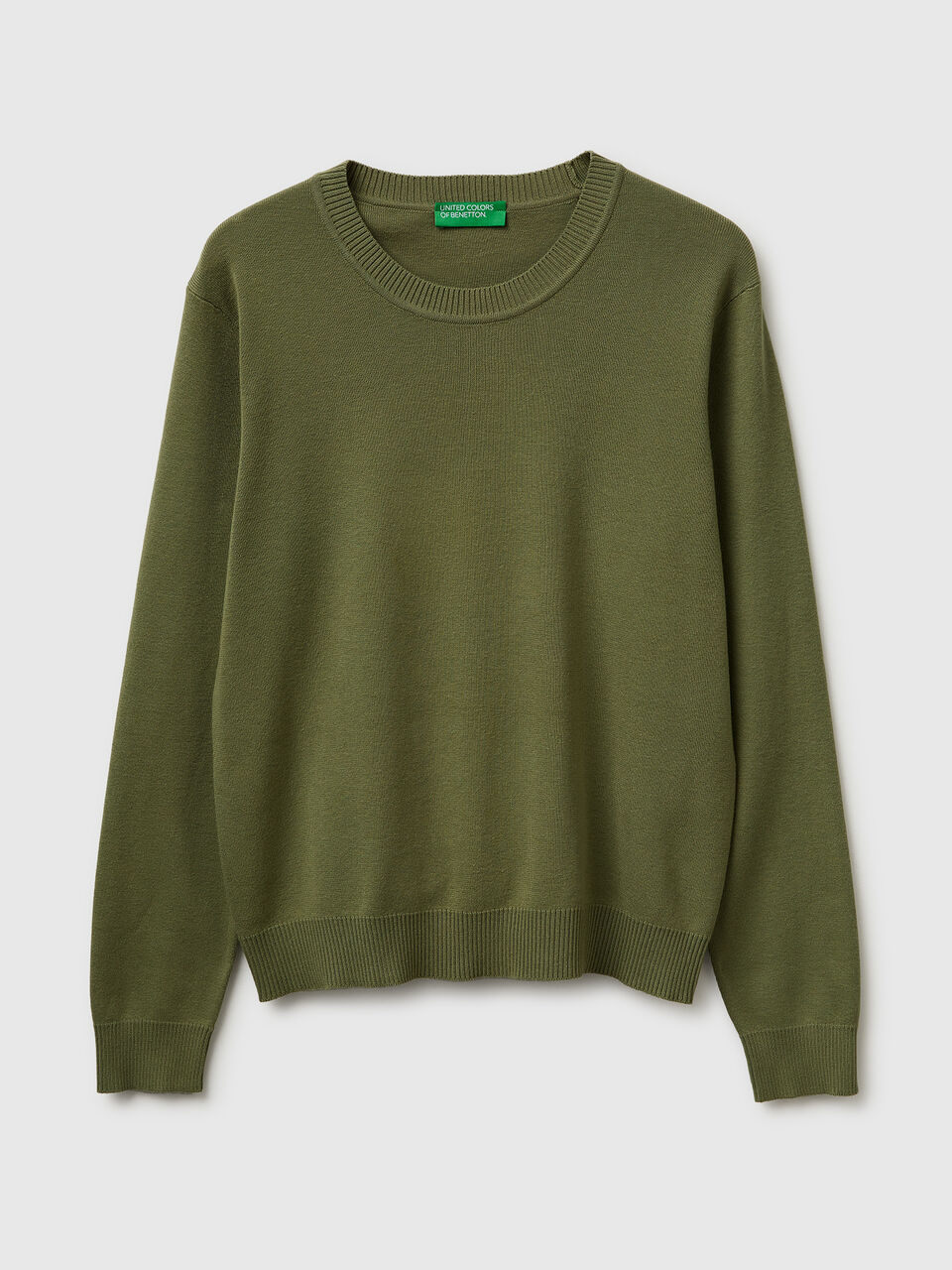 Olive green sweater in tricot cotton