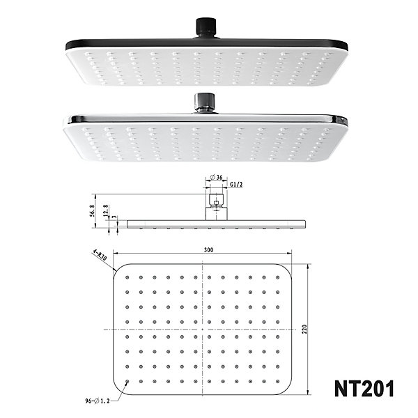 Colonne de douche moderne combinée thermostatique acier inoxydable   tablette verre 30x50x120cm - NT7385 Noir mat, 30cm carré