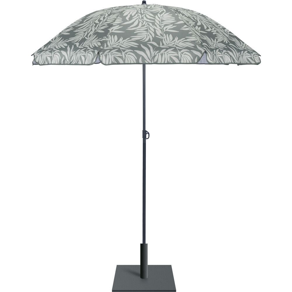 Parasol rond centré inclinable Sun motif feuillage vert UPF30  Ø160xH195cm