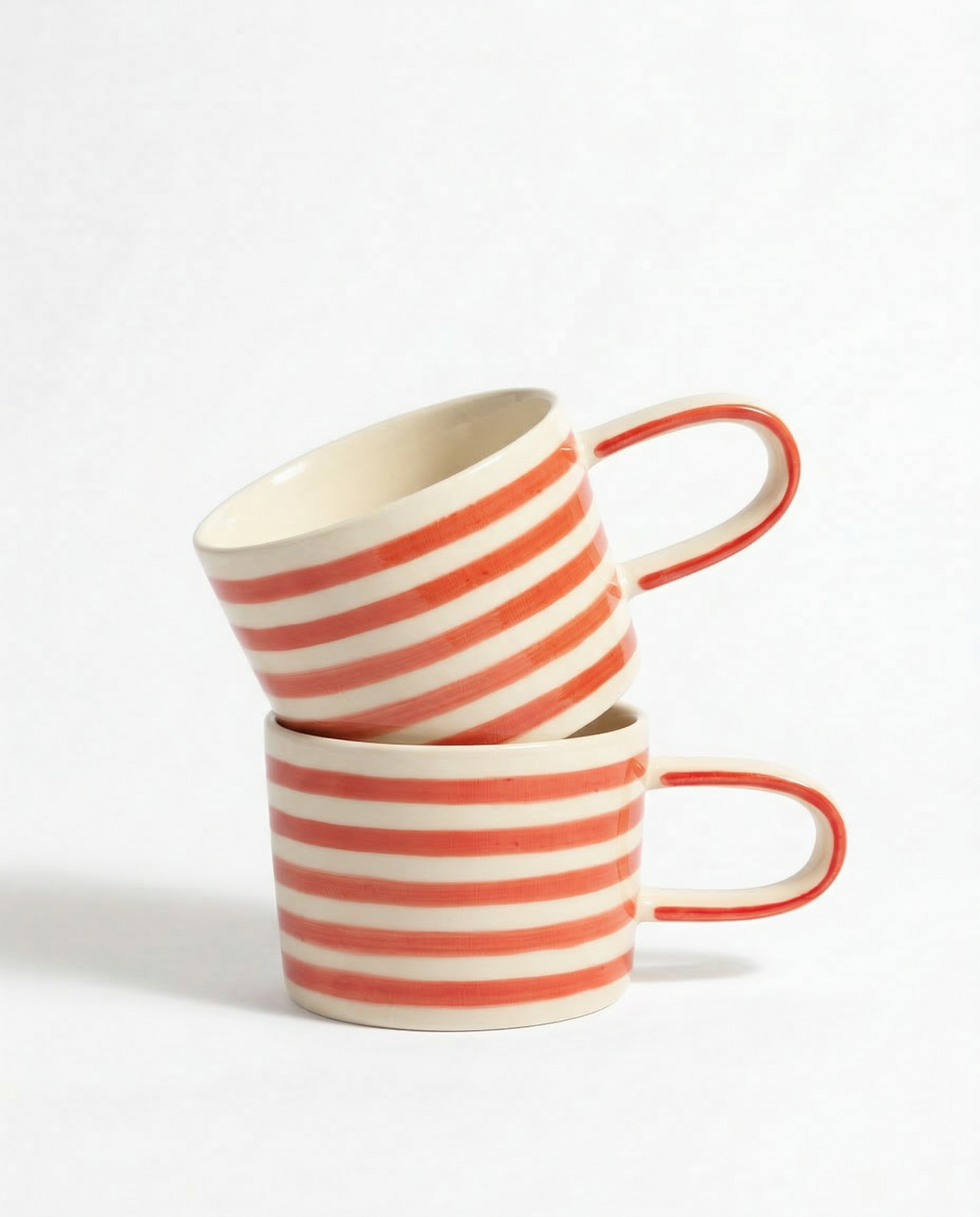 vtwonen - Mokken - Rood - Strepen - Set van 2 - Keramiek - 350ml